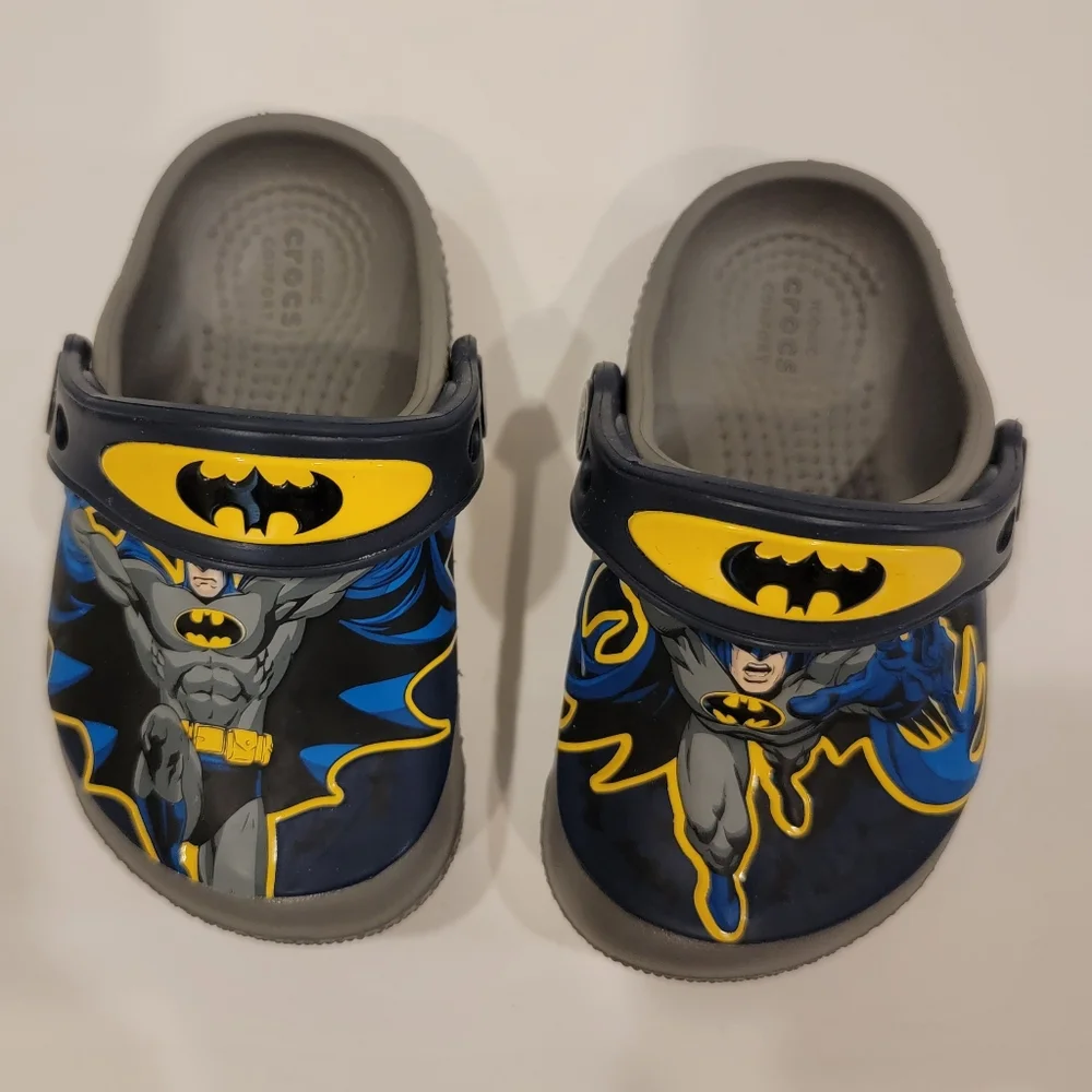 Rare Crocs Batman Superhero Sandals | Infant Size C5 | Blue, Yellow, Size 5 Baby